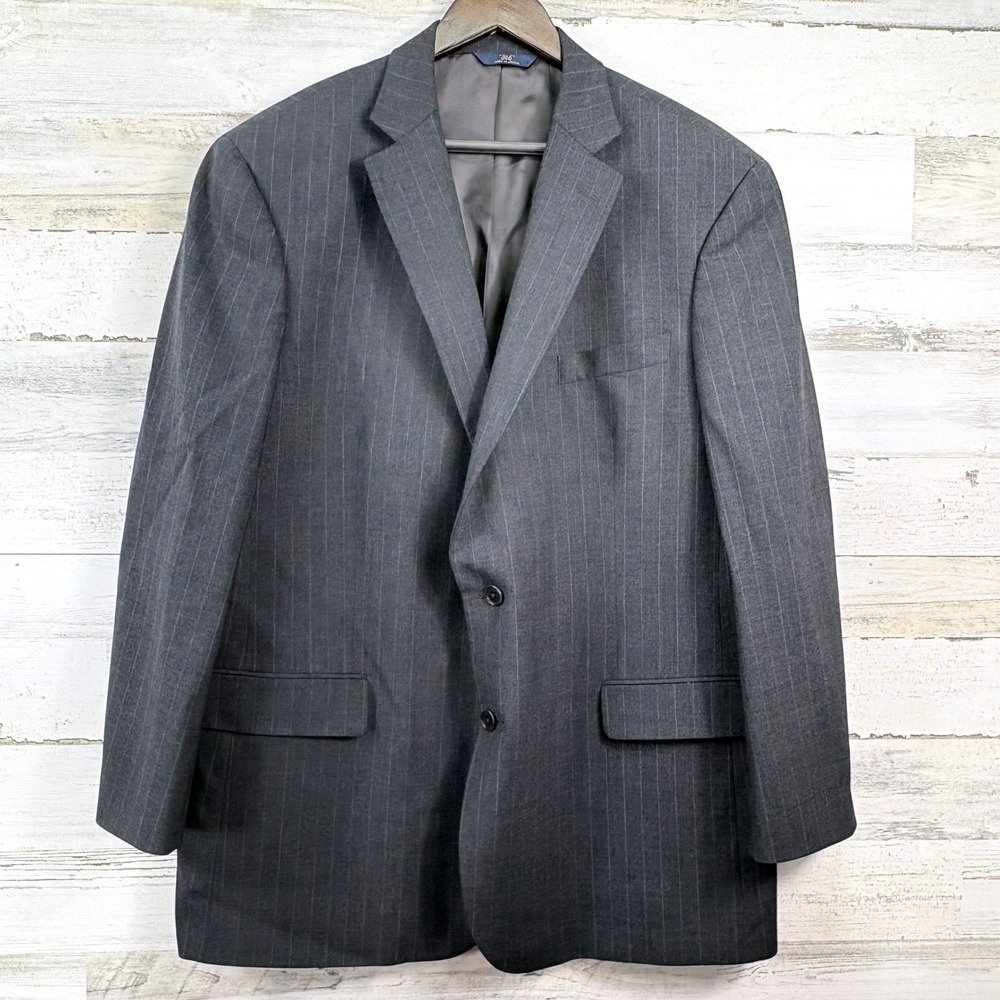 Brooks Brothers 346 Blazer Mens 48L Gray Pinstripe Wool Stretch Suit Jacket